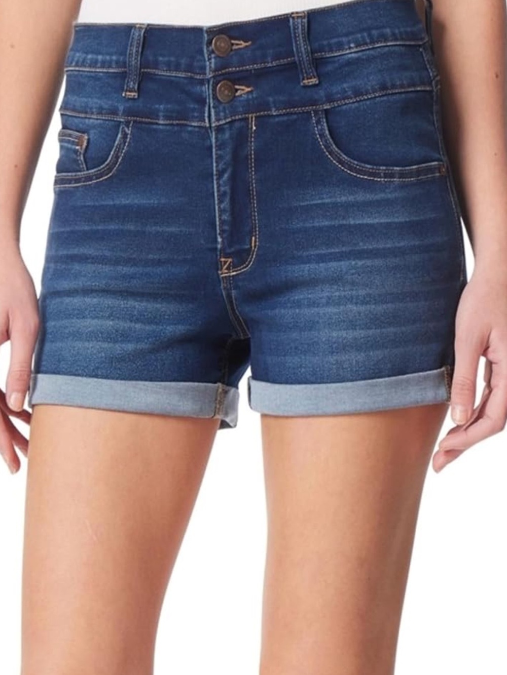 Wallflower Dark Blue High-Rise Cuffed Denim Shorts